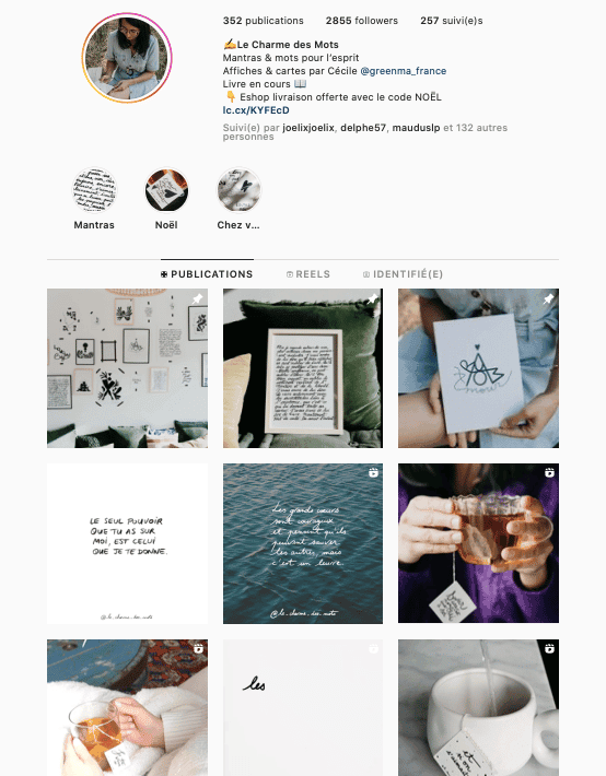 compte instagram le charme des mots